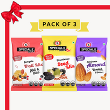 Load image into Gallery viewer, Special Choice (Rock On) ZenSnack Combo: Energetic Trail Mix, Powerhouse Seeds Mix, Salted California Almonds (15g each)