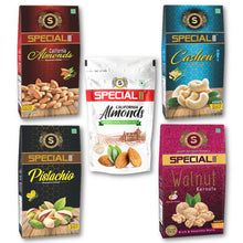 Load image into Gallery viewer, Special Choice Combo Of Nuts (Walnut Kernels, Pistachios, Raw & Roasted California Almonds & Roasted Cashew Nuts) (100g Each x 5 Pack)