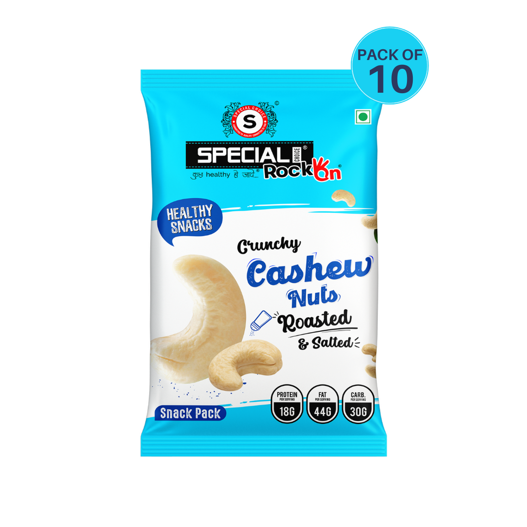 Special Choice (Rock On) Cashew Nuts Roasted, Lightly Salted (Pack of 10, 15g Each) - 150g