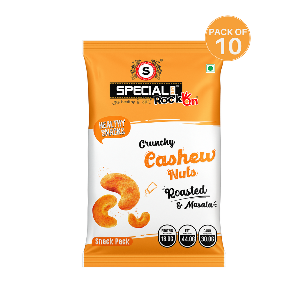 Special Choice (Rock On) Cashew Nuts Roasted, Lightly Masala (Pack of 10, 15g Each) - 150g
