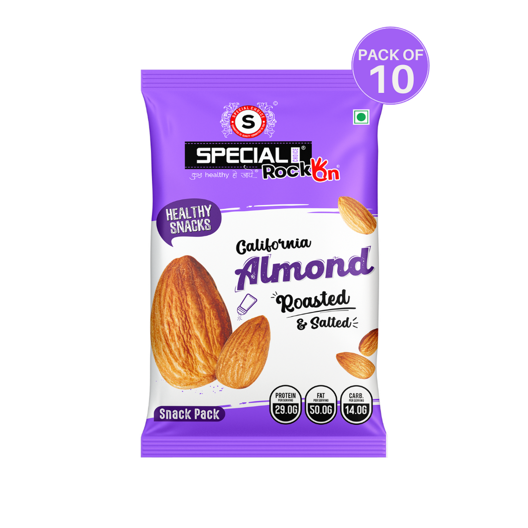 Special Choice (Rock On) California Almonds Roasted, Lightly Salted (Pack of 10, 15g Each) - 150g