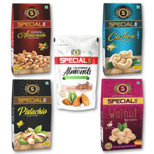 Load image into Gallery viewer, Special Choice Combo Of Nuts (Walnut Kernels, Pistachios, Raw &amp; Roasted California Almonds &amp; Roasted Cashew Nuts) (100g Each x 5 Pack)
